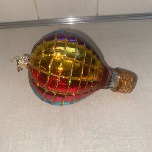 Old World Christmas Rainbow Hot Air Balloon Blown Glass Ornament 5"
